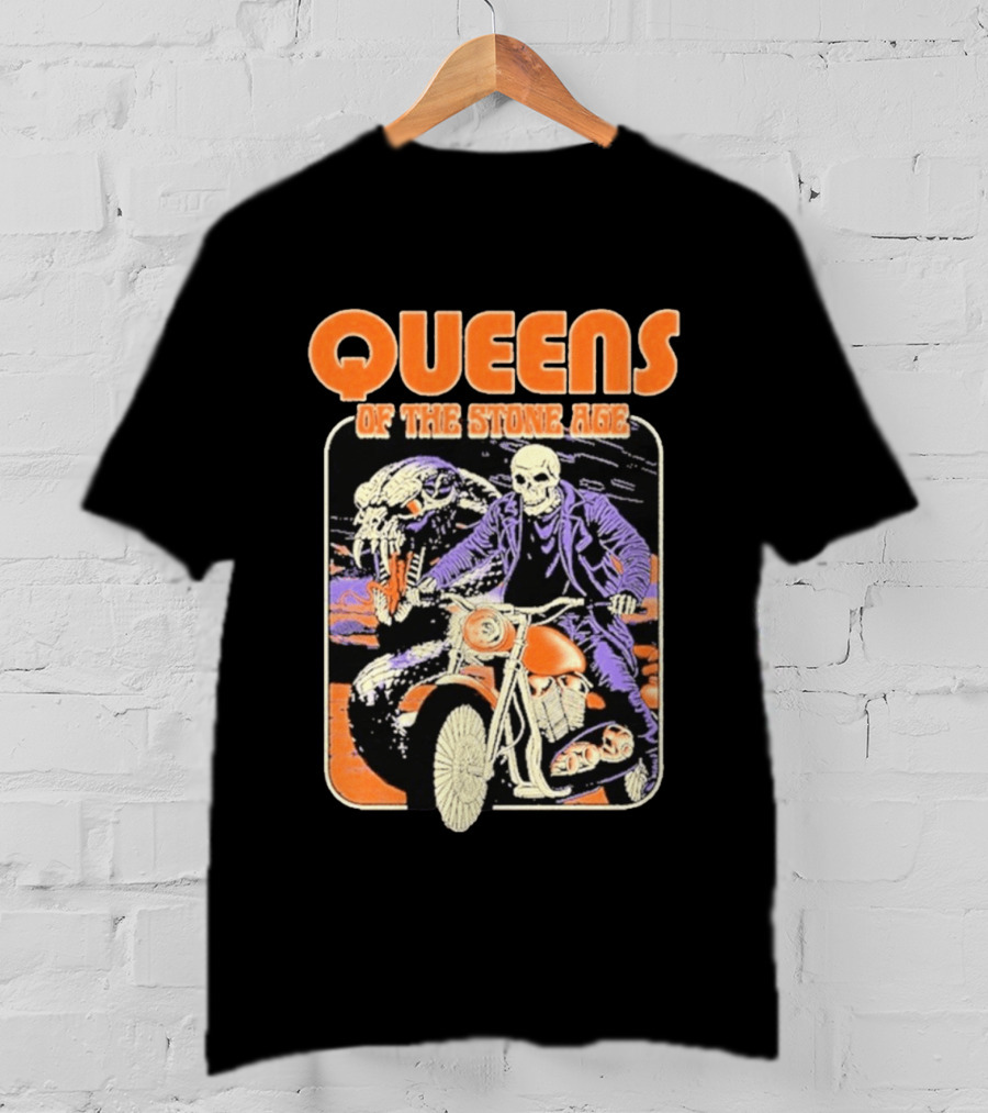 Queens Of The Stone Age Skeleton Rider Snake Motorcycle Adventure T-Shirt