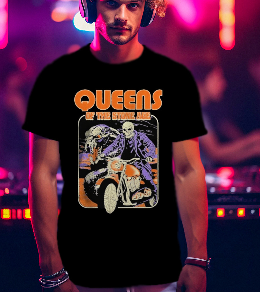 Queens Of The Stone Age Skeleton Rider Snake Motorcycle Adventure T-Shirt