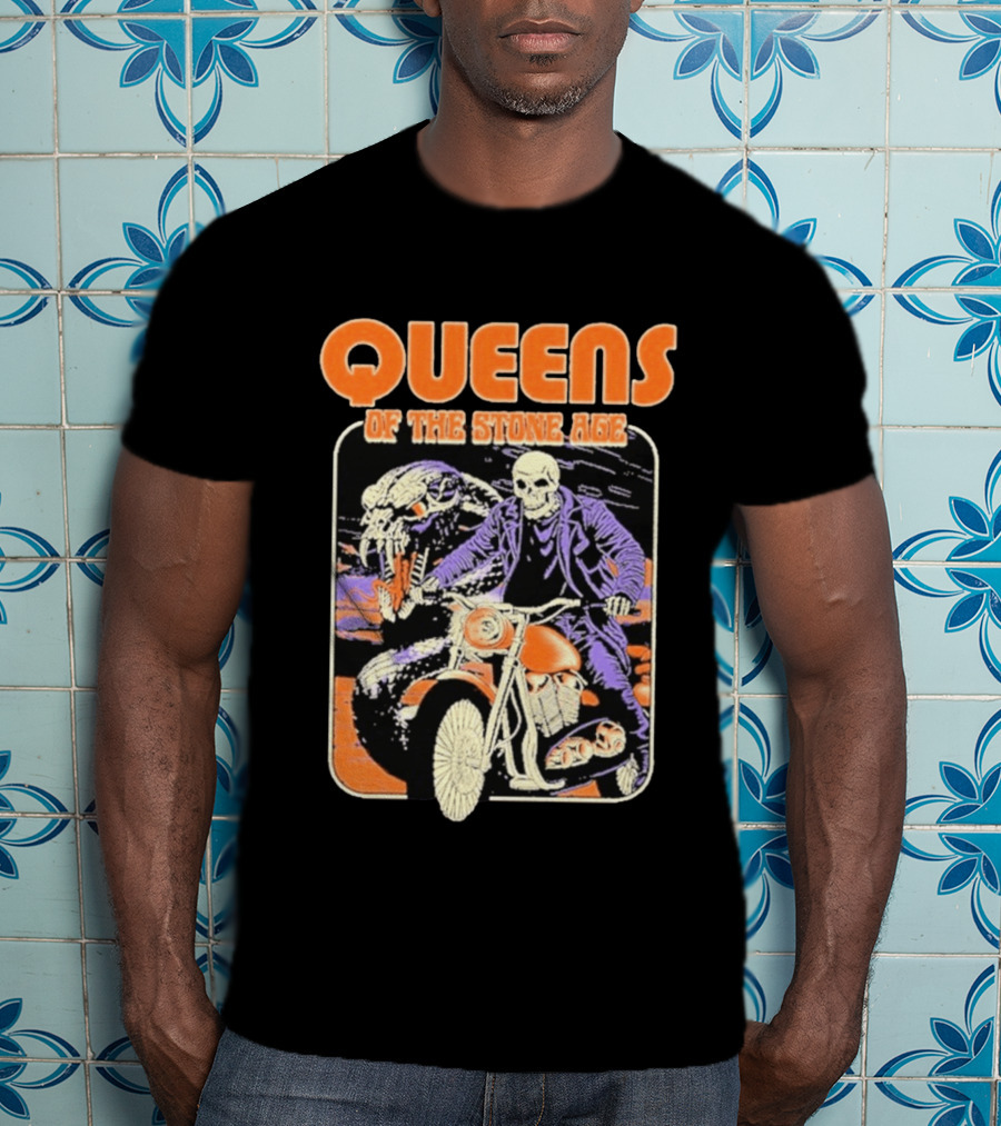 Queens Of The Stone Age Skeleton Rider Snake Motorcycle Adventure T-Shirt