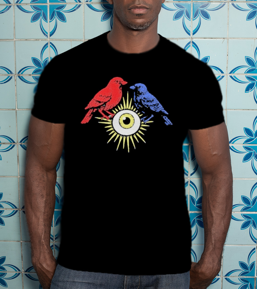 Upchurch Creeker III Red Blue Birds Sun Eye Motif T-Shirt