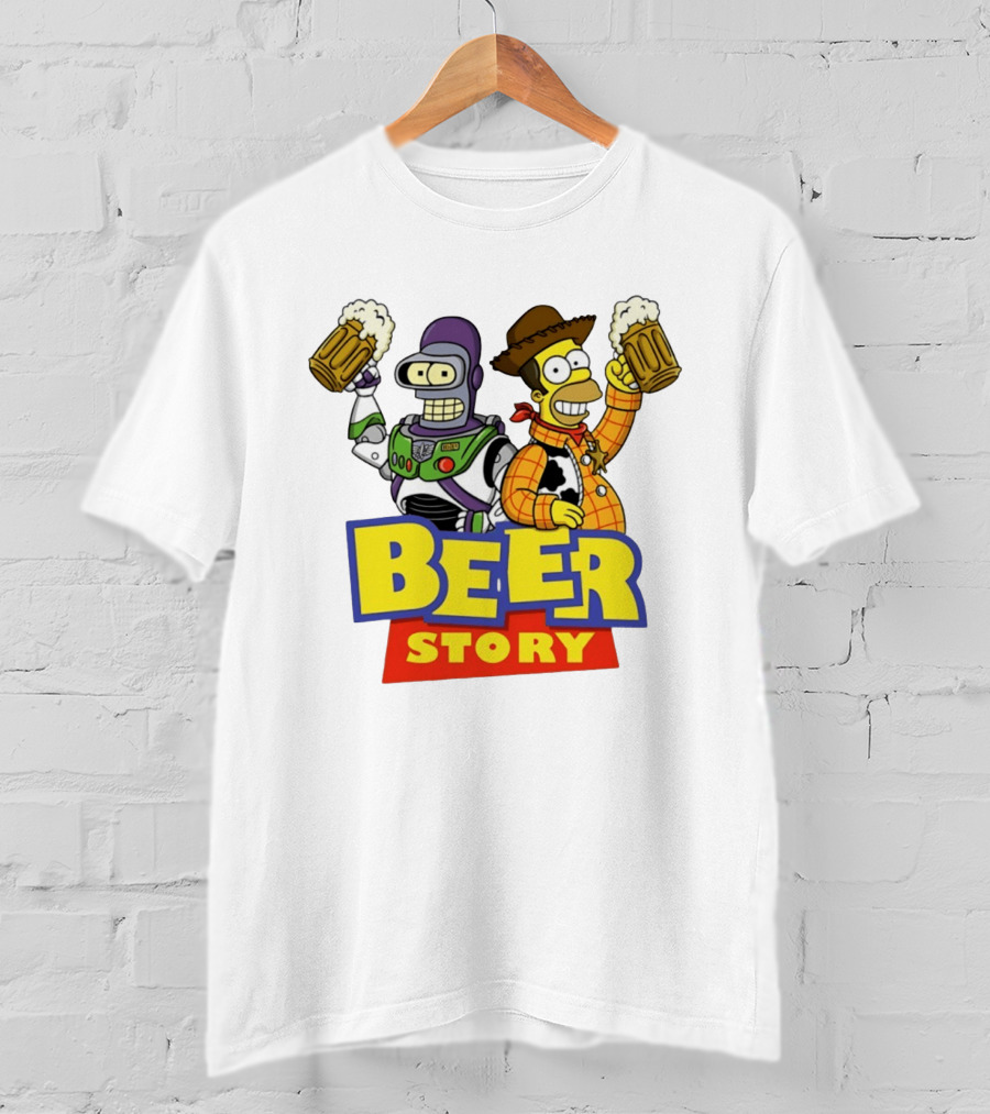 Bender Homer Simpson Beer Story Futurama Buzz Lightyear Woody T-Shirt