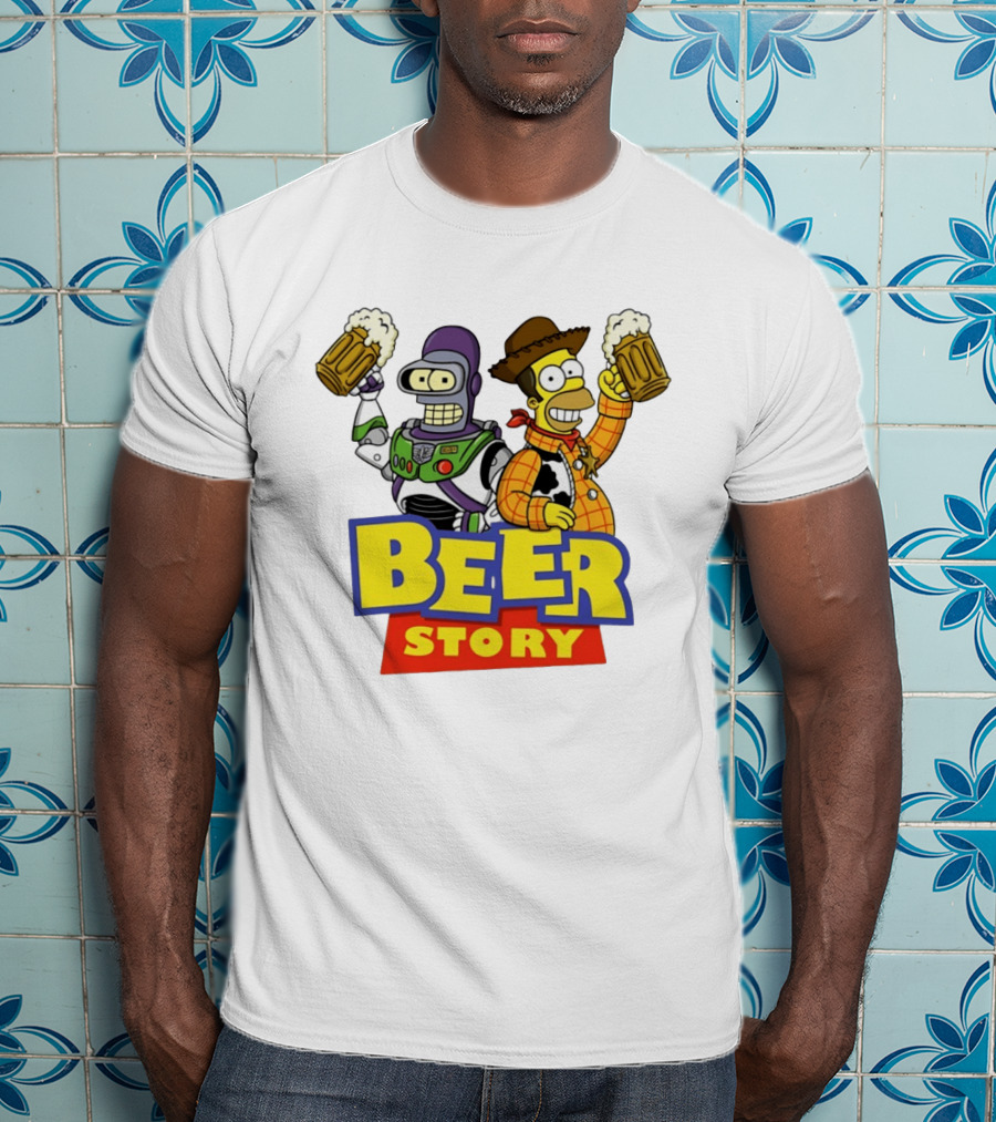 Bender Homer Simpson Beer Story Futurama Buzz Lightyear Woody T-Shirt