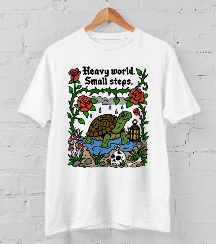 Heavy World Small Steps Turtle Lantern Roses T-Shirt