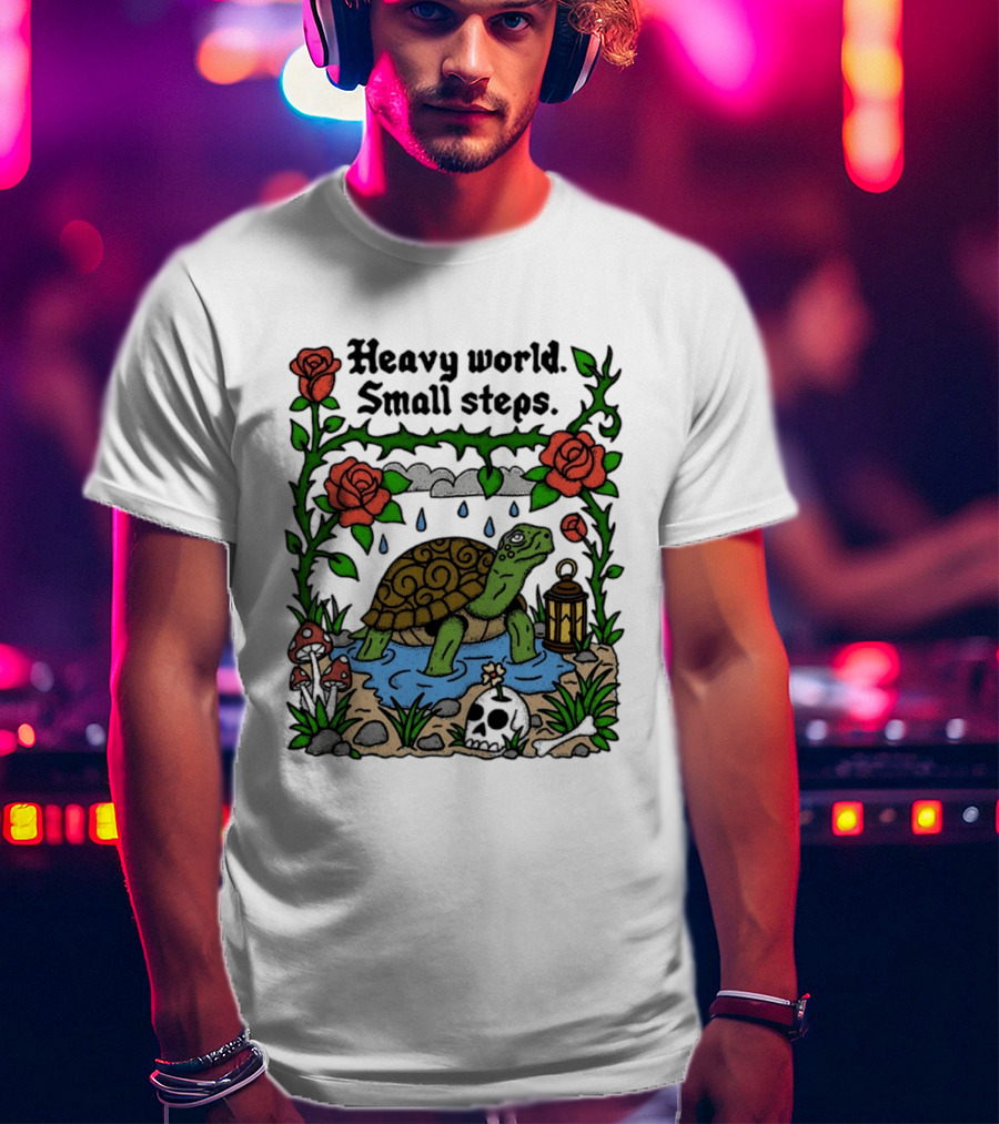 Heavy World Small Steps Turtle Lantern Roses T-Shirt