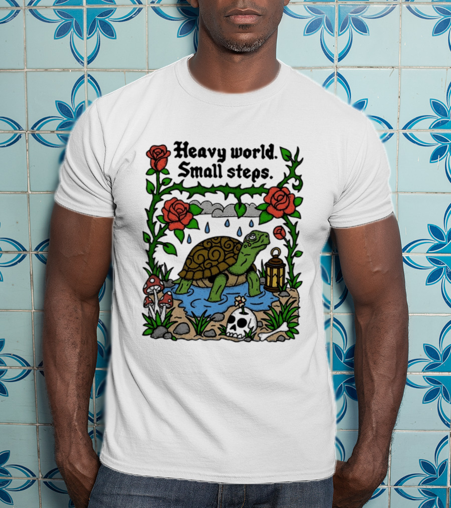 Heavy World Small Steps Turtle Lantern Roses T-Shirt