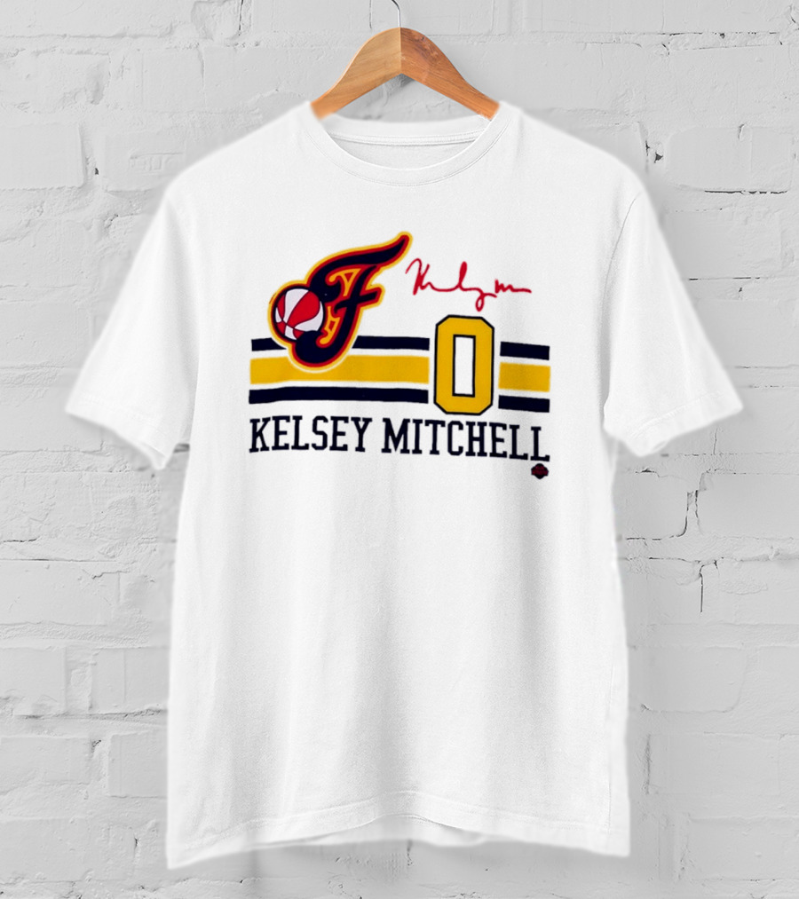 Kelsey Mitchell Indiana Fever No. 0 F Logo And Signature T-Shirt