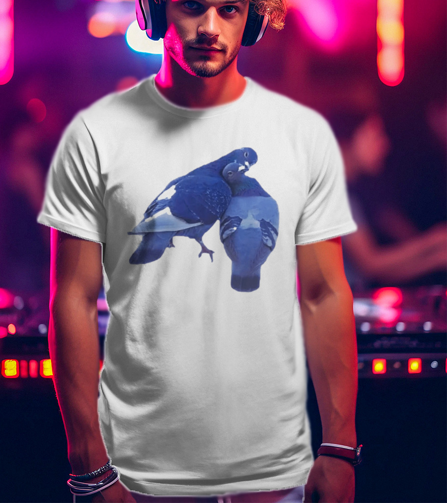 Love Doves Sports Banger Blue Pigeons Embrace T-Shirt