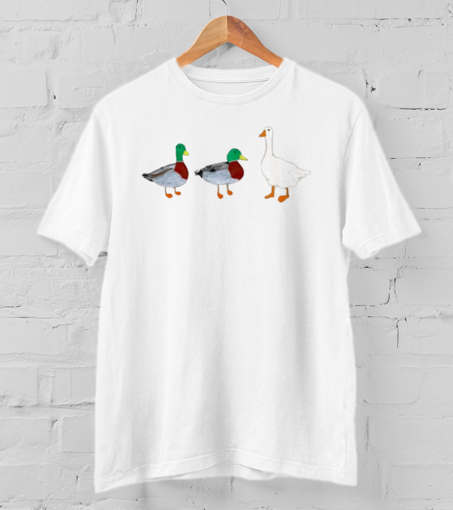 Two Mallard Ducks And A White Goose Duck Wildlife Scene T-Shirt
