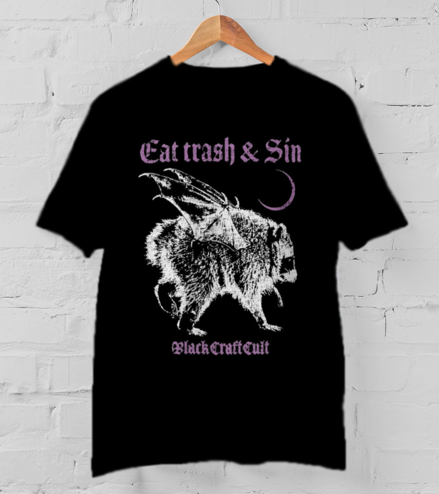 Blackcraftcult Cat Trash And Sin Raccoon Wings Moon T-Shirt