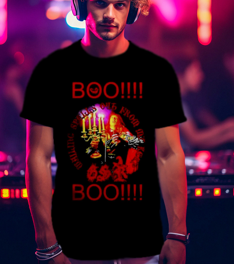 BOO Wailing Spells Out From My Keep Boo Candelabra Portrait Halloween T-Shirt