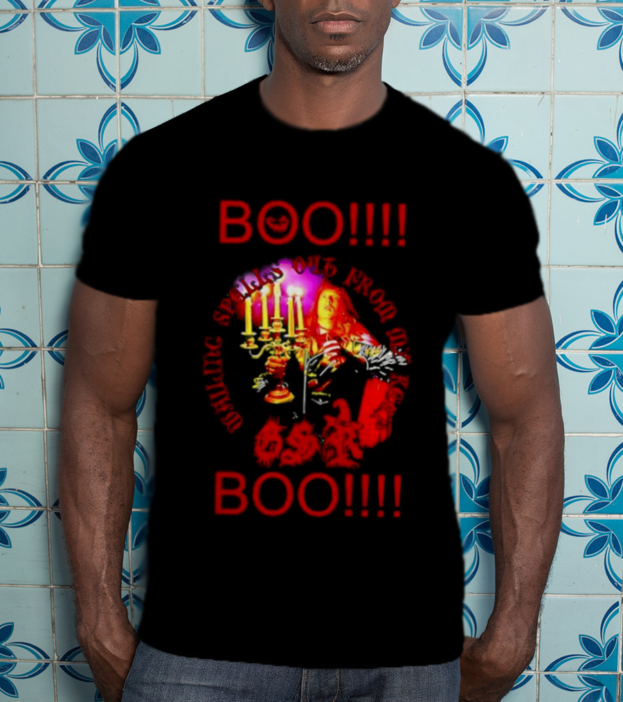 BOO Wailing Spells Out From My Keep Boo Candelabra Portrait Halloween T-Shirt