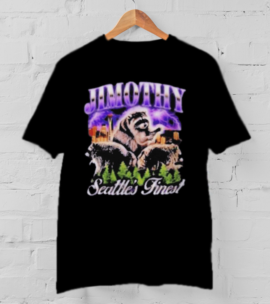 Jimothy Raccoon Seattle Skyline Adventure Forest Scene T-Shirt