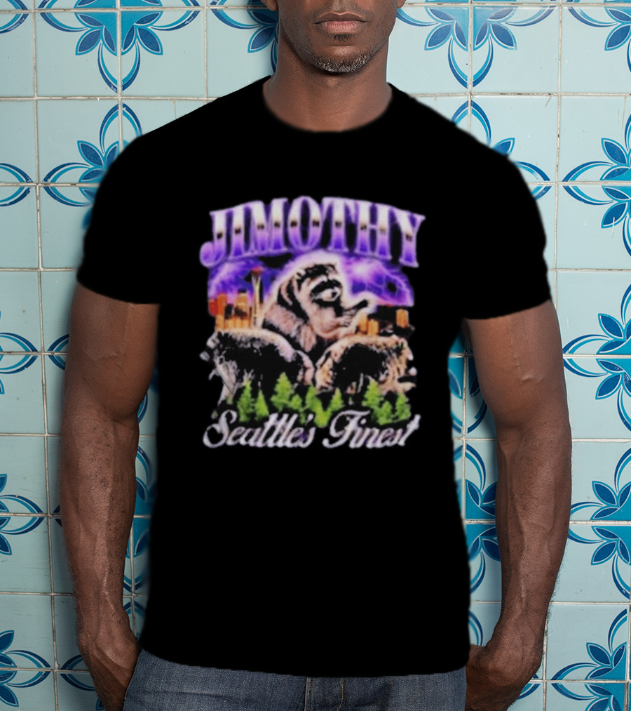 Jimothy Raccoon Seattle Skyline Adventure Forest Scene T-Shirt