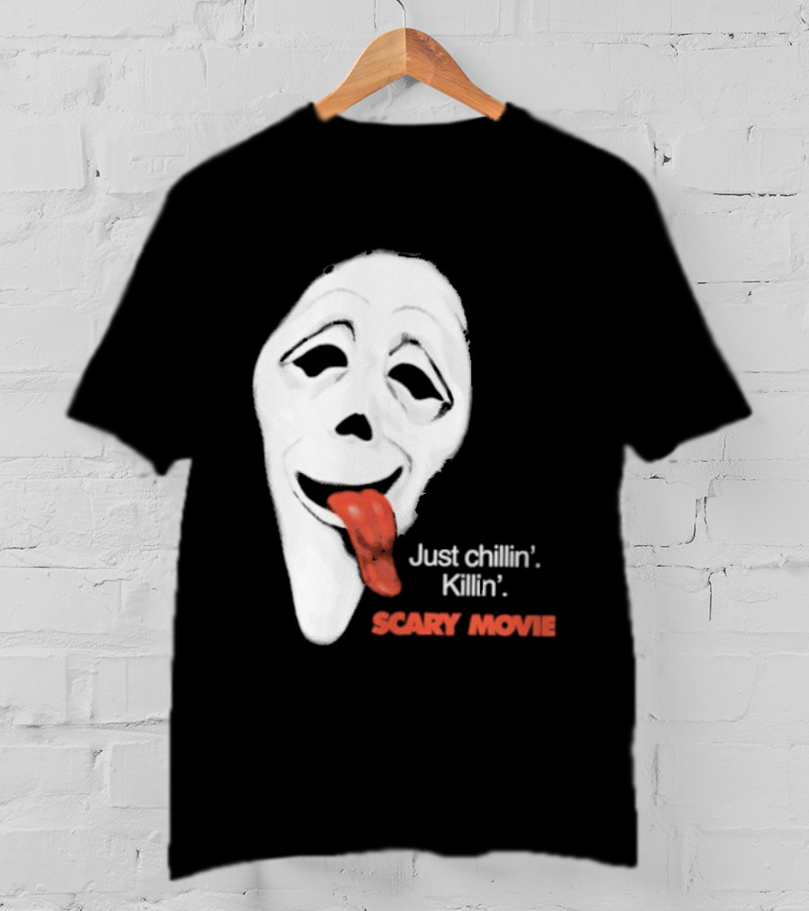 Just Chillin' Killin' Scary Movie Ghostface Mask With Red Tongue T-Shirt