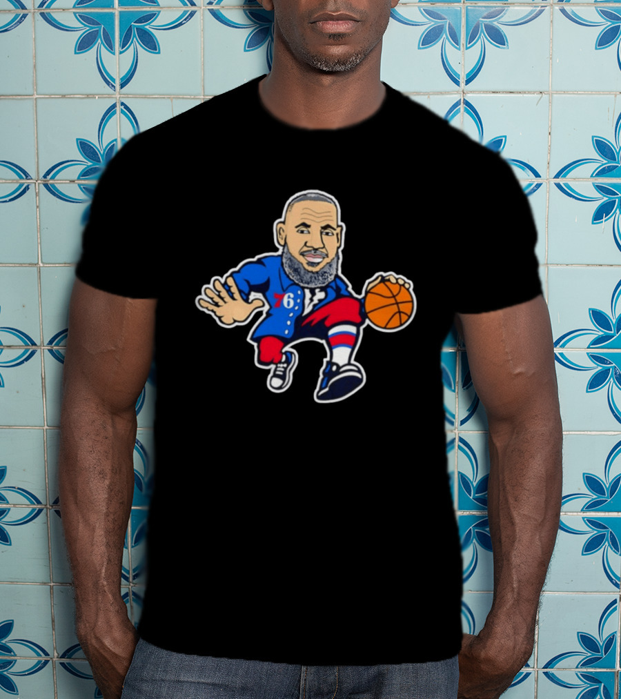 LeBron James Philadelphia Sixers Cartoon Basketball Player With Number 76 T-Shirt
