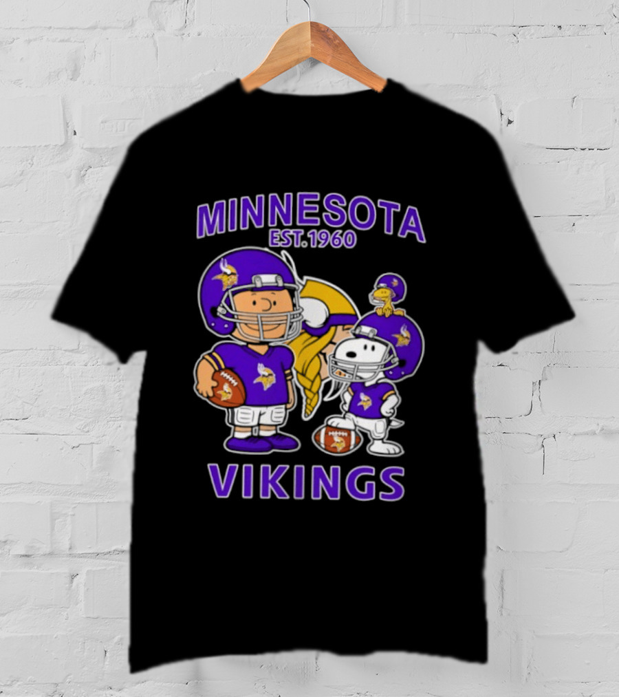 Minnesota Vikings Snoopy Charlie Brown Woodstock Est 1960 Football Team Fan Gear T-Shirt