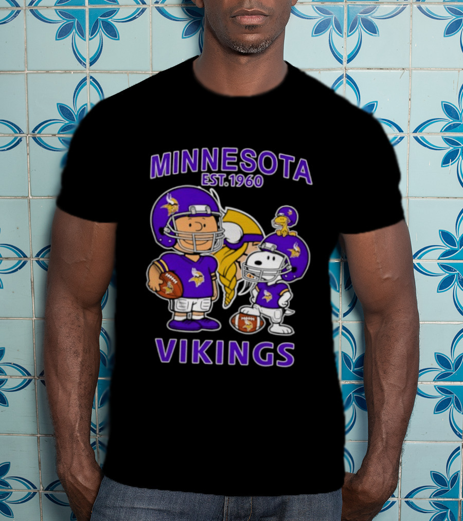 Minnesota Vikings Snoopy Charlie Brown Woodstock Est 1960 Football Team Fan Gear T-Shirt
