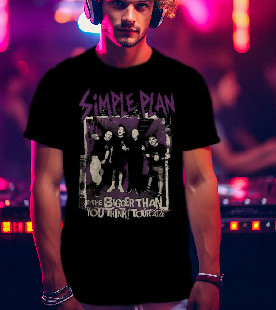 Simple Plan The Bigger Than You Think Tour 2026 The Sequel Band Photo Cities List T-Shirt