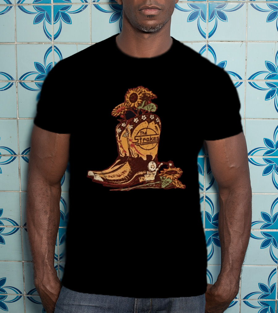 The Strokes Reality Awaits Tour 2026 Sunflower Cowboy Boots T-Shirt