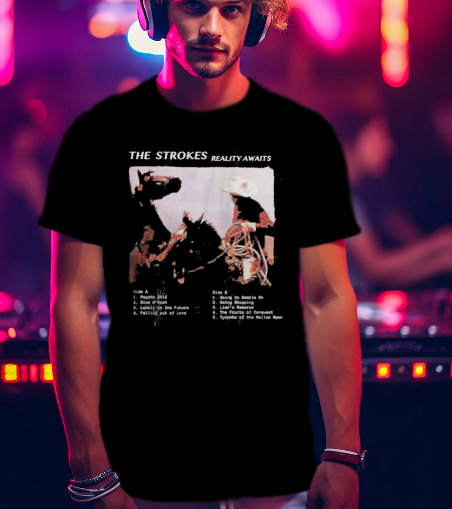 The Strokes Reality Awaits Tracklist Cowboy Imagery Future Nostalgia Space Cowboys T-Shirt