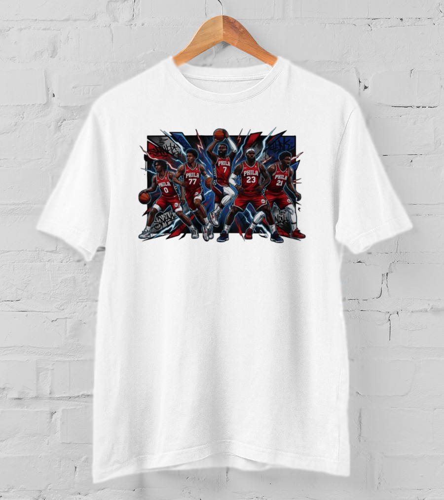 Philadelphia 76ers Lebron James Jaylen Brown Joel Embiid VJ Edgecombe Tyrese Maxey Phila Red Jerseys Basketball Team T-Shirt