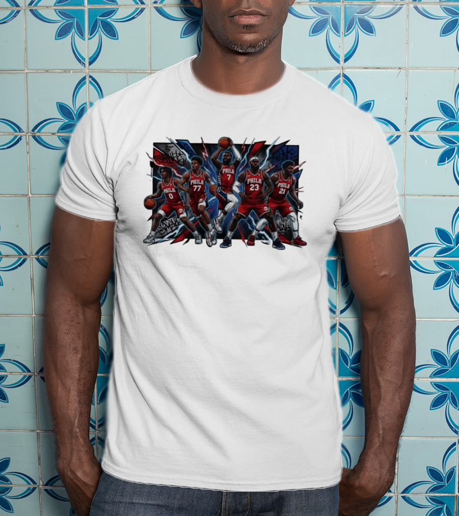 Philadelphia 76ers Lebron James Jaylen Brown Joel Embiid VJ Edgecombe Tyrese Maxey Phila Red Jerseys Basketball Team T-Shirt
