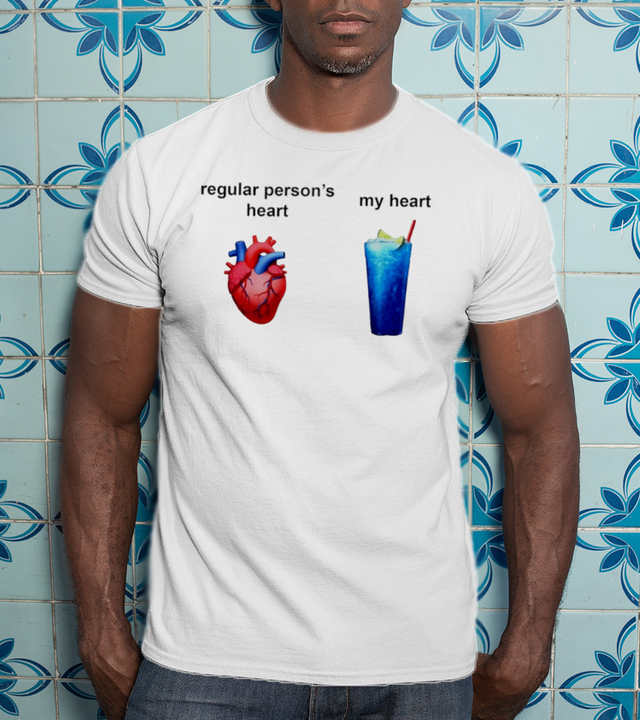 Regular Person's Heart Vs My Heart Blue Drink Emojis T-Shirt