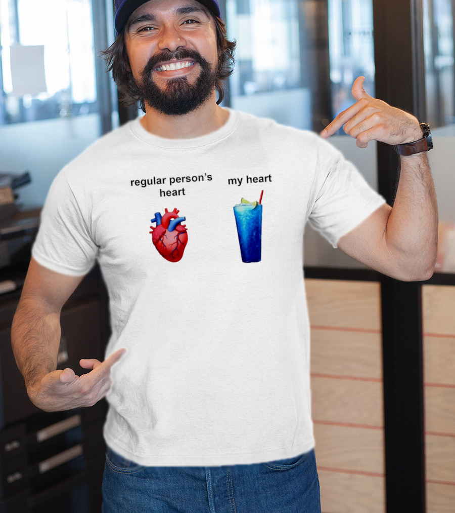 Regular Person's Heart Vs My Heart Blue Drink Emojis T-Shirt