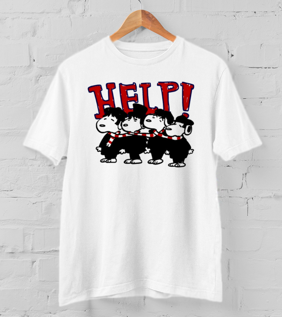 Peanuts Snoopy Beatles Help Parody Red Scarf T-Shirt