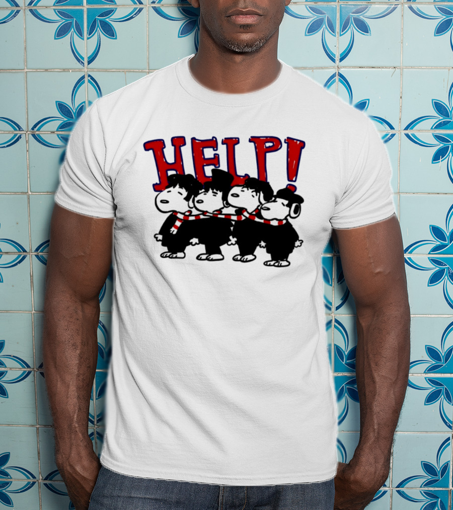 Peanuts Snoopy Beatles Help Parody Red Scarf T-Shirt