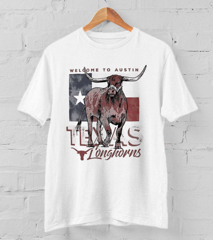 Welcome To Austin Texas Longhorns Bevo Texas Flag T-Shirt