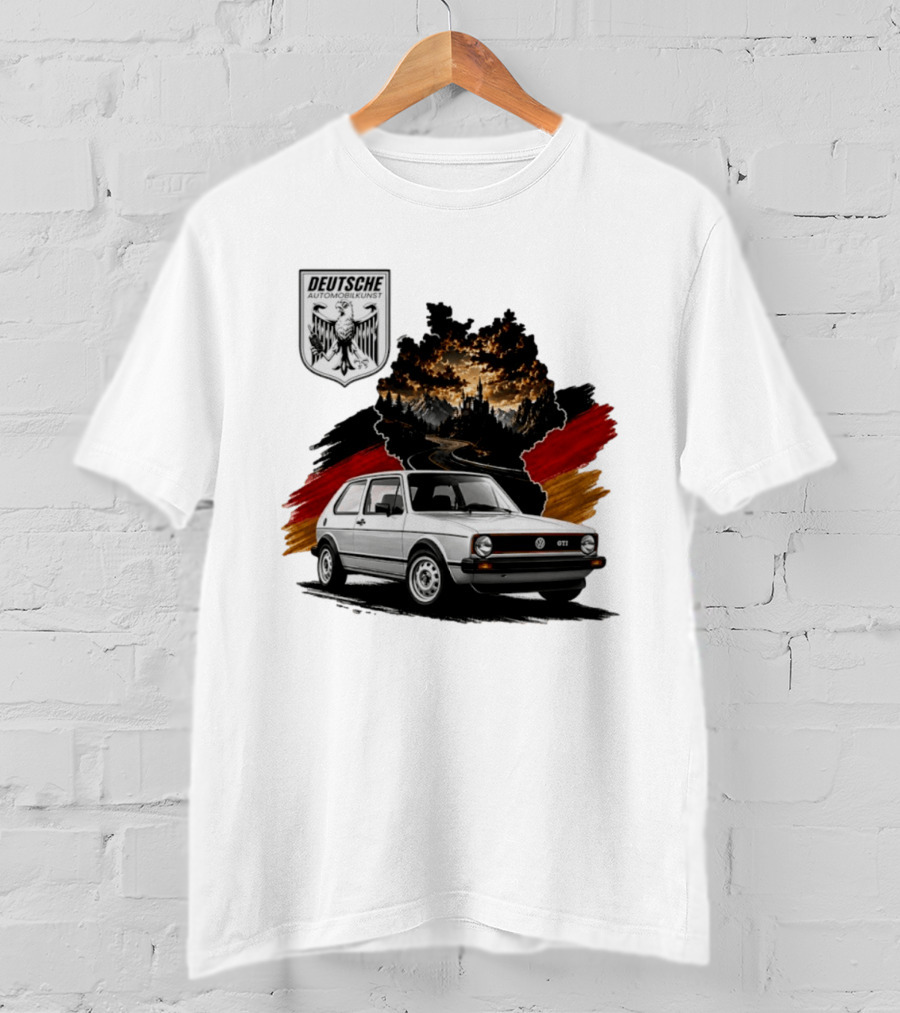 Deutsche Automobilkunst Volkswagen Golf GTI Germany Map Scenic Road Eagle Crest T-Shirt