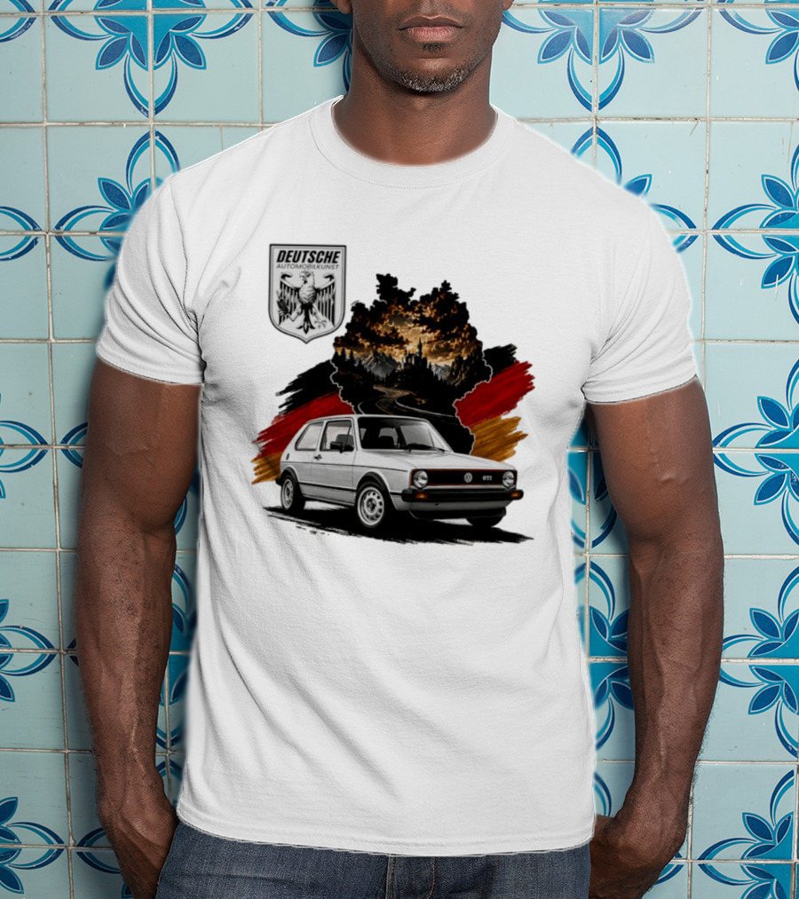 Deutsche Automobilkunst Volkswagen Golf GTI Germany Map Scenic Road Eagle Crest T-Shirt