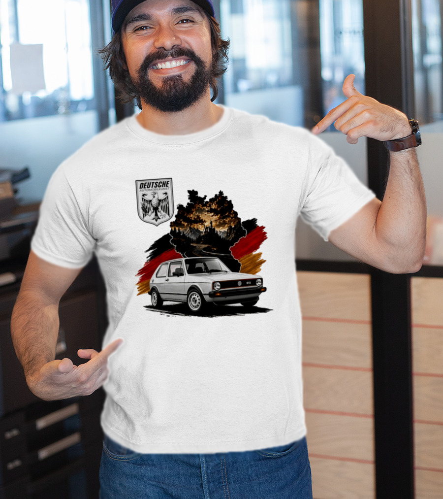 Deutsche Automobilkunst Volkswagen Golf GTI Germany Map Scenic Road Eagle Crest T-Shirt