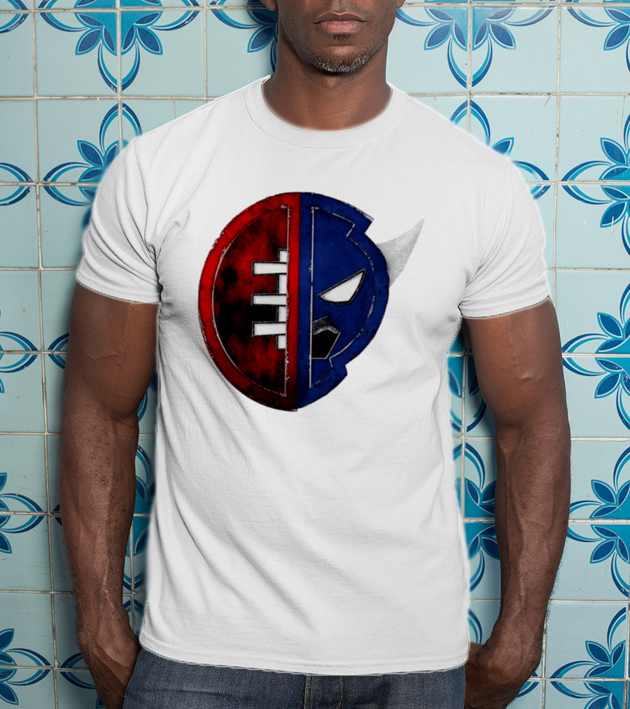 Buffalo Football Fusion Mask Emblem Red Blue Horns T-Shirt