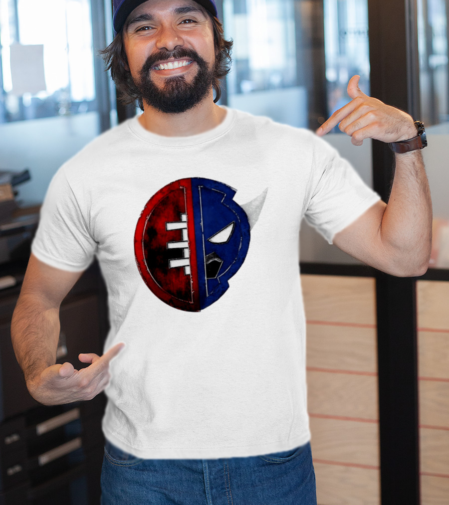 Buffalo Football Fusion Mask Emblem Red Blue Horns T-Shirt
