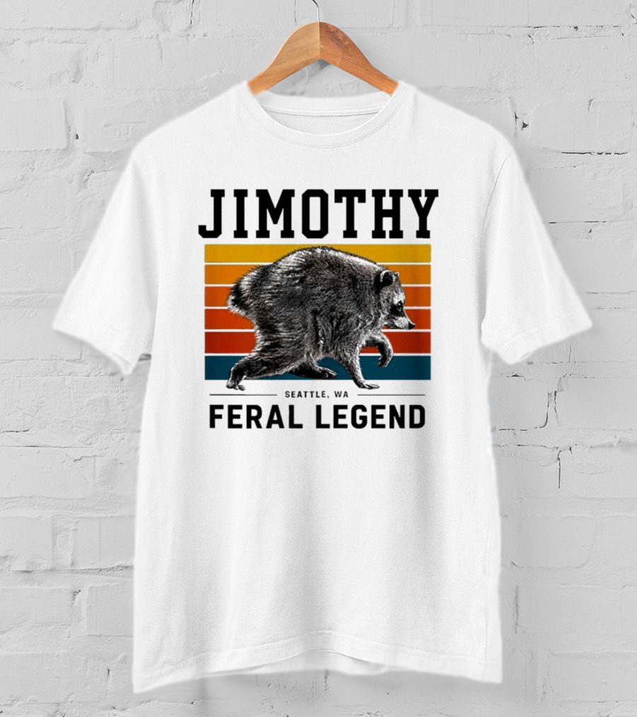 Jimothy Feral Legend Seattle WA Raccoon Vintage Stripes T-Shirt