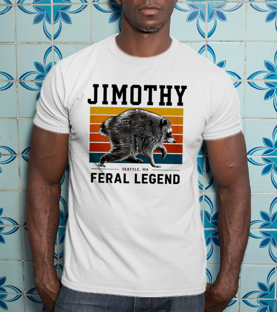 Jimothy Feral Legend Seattle WA Raccoon Vintage Stripes T-Shirt