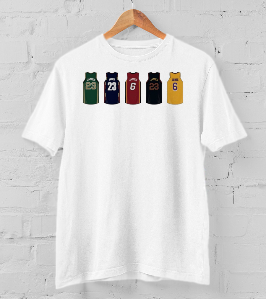 LeBron James Jersey Collection Boston Celtics Cleveland Cavaliers Miami Heat Los Angeles Lakers T-Shirt