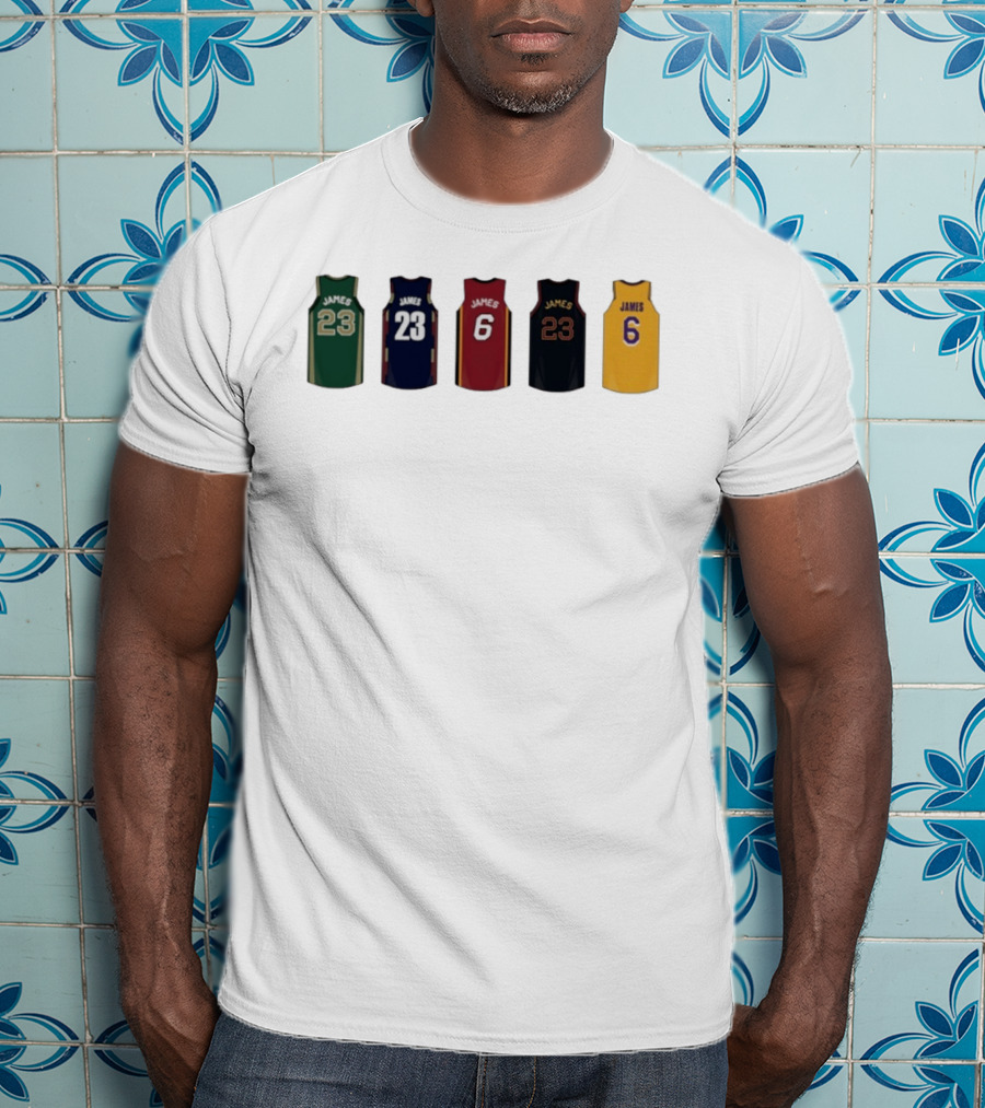 LeBron James Jersey Collection Boston Celtics Cleveland Cavaliers Miami Heat Los Angeles Lakers T-Shirt