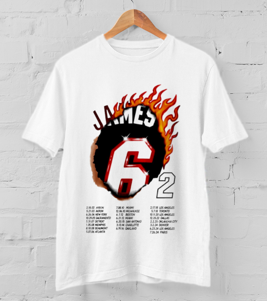 LeBron James 6 Burning Number With Game Dates T-Shirt