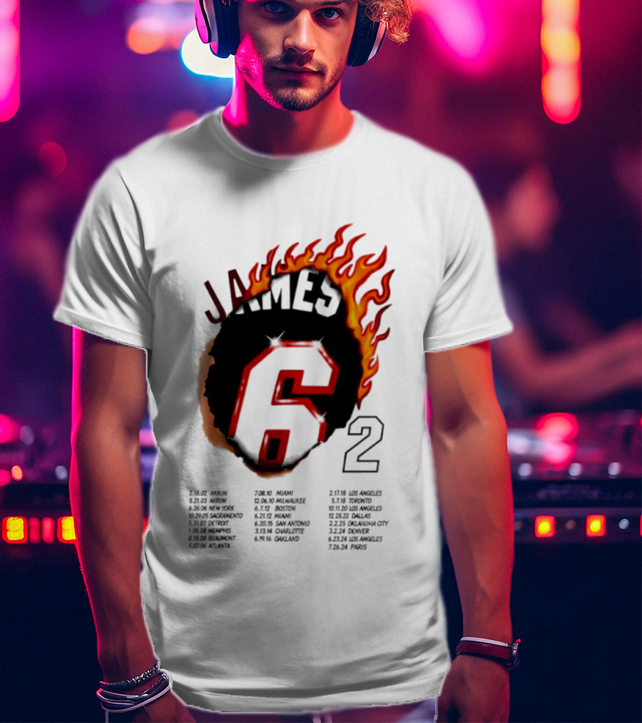 LeBron James 6 Burning Number With Game Dates T-Shirt