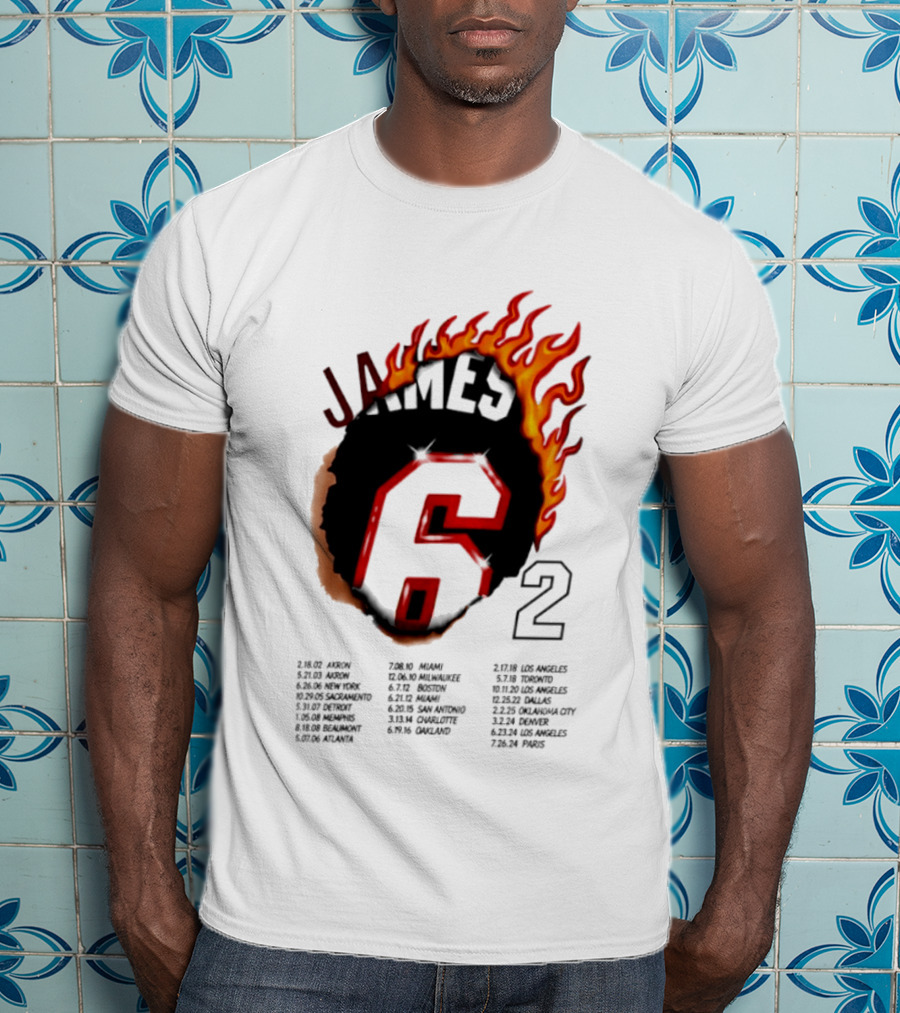 LeBron James 6 Burning Number With Game Dates T-Shirt