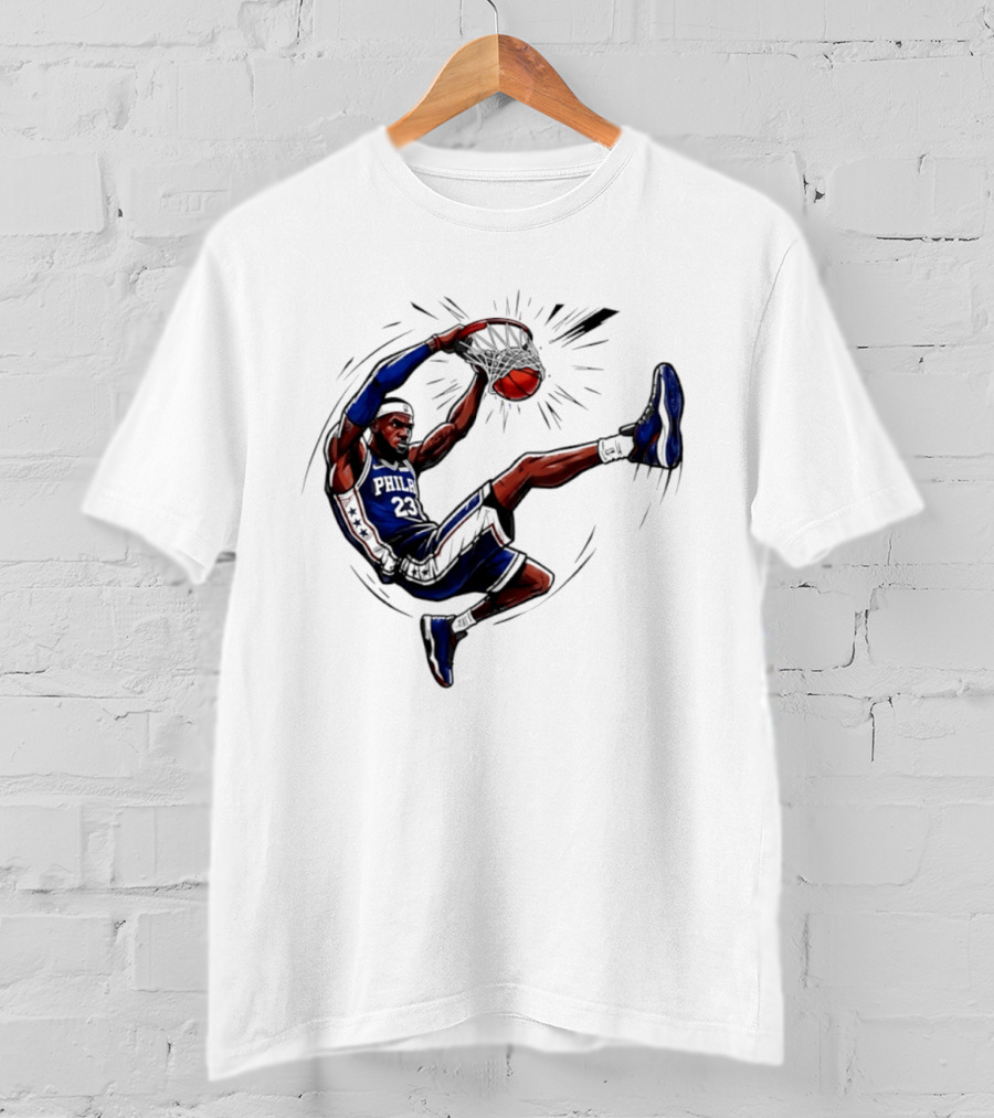Philadelphia 76ers Phila 23 Basketball Player Dunking Action T-Shirt