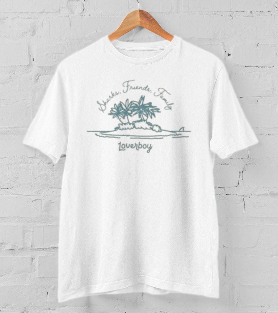 Loverboy Store Sharks Friends Family Classic Crop Tropical Island Scene T-Shirt