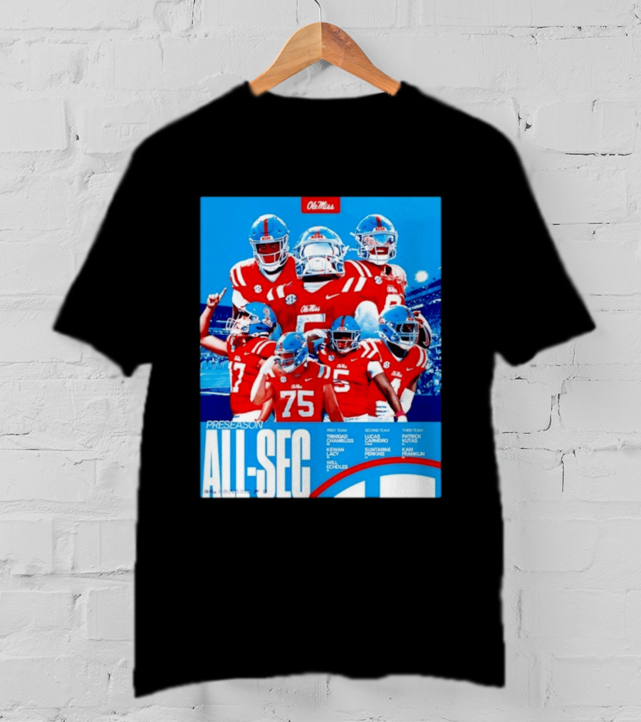 Ole Miss Rebels Preseason All SEC First Second Third Team Football Players T-Shirt