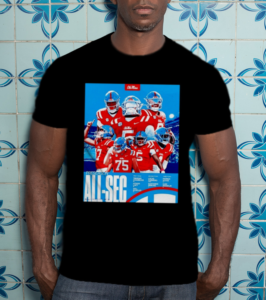 Ole Miss Rebels Preseason All SEC First Second Third Team Football Players T-Shirt