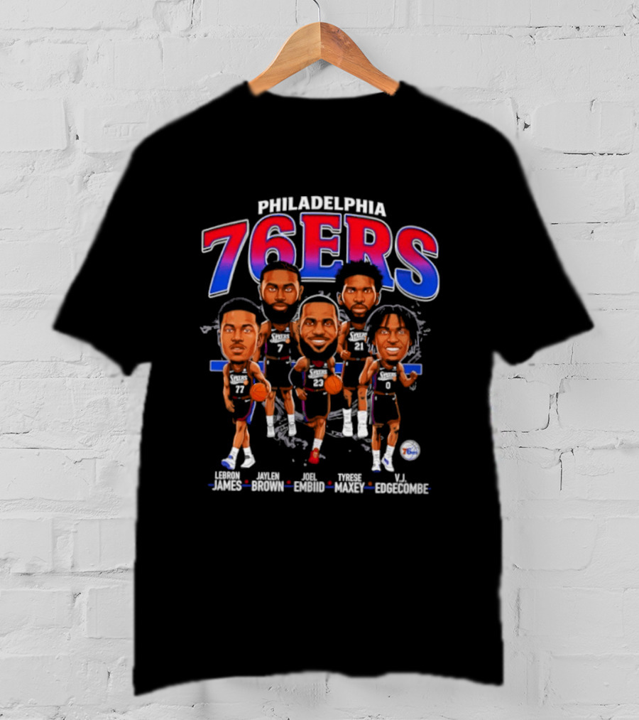 Philadelphia 76ers Big Five Harden Brown Embiid Maxey Edgecombe Caricatures T-Shirt