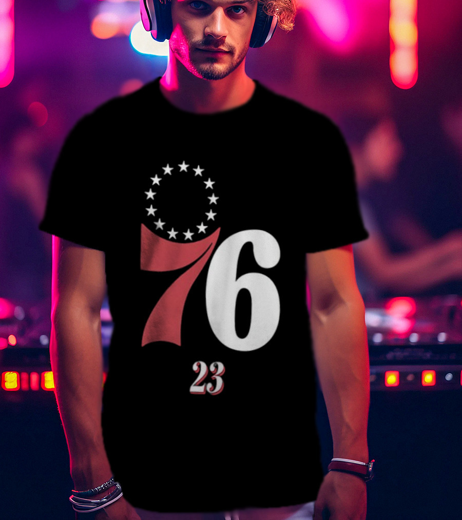 Philadelphia 76ers LeBron James 23 In The Paint Name And Number Royal 76ers T-Shirt