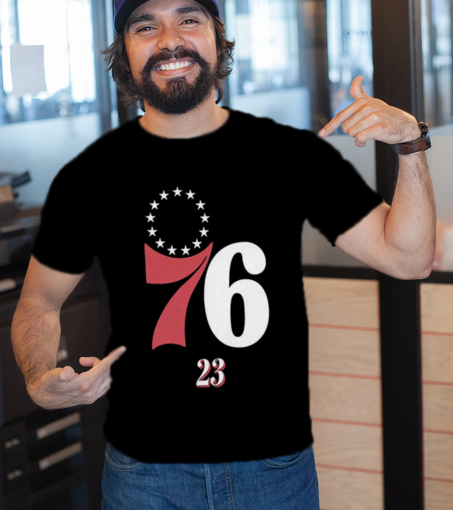 Philadelphia 76ers LeBron James 23 In The Paint Name And Number Royal 76ers T-Shirt